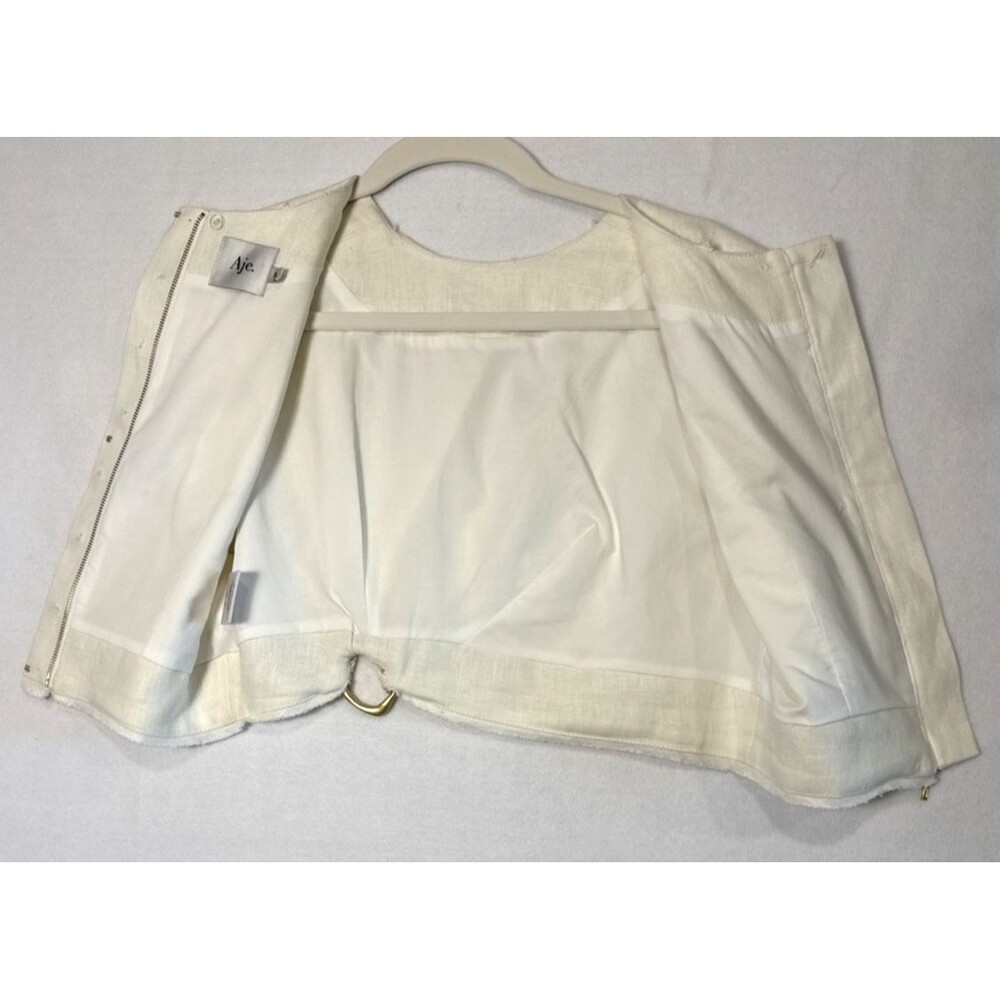 Aje. Byblos Ring-Embellished 100% Linen Crop Top Sz 8 Designer Quiet Luxury - Picture 11 of 15